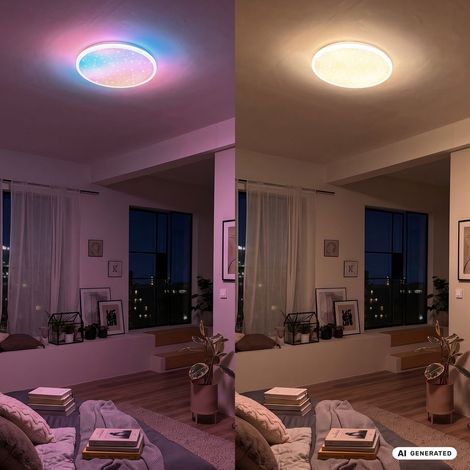 Briloner Plafonnier LED AuraGlow Effet Ciel Étoilé Dimmable Ø37,5x4,5 cm 23W 2800lm Changement De Couleur Blanc - Lampe De Plafond Salon Chambre (1/5)