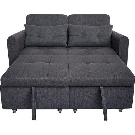 Sofá cama 3 en 1 gris de algodón y lino con respaldo reclinable USB bolsillos laterales y 2 cojines (1/5)