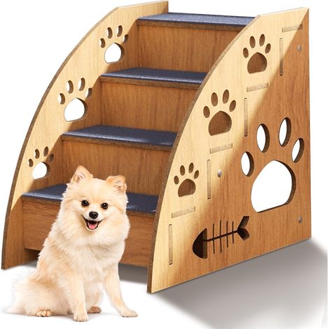 Escalier pour chien - Escalier robuste pour petits chiens et chats - 4 marches antidérapantes - Aspect bois léger - Hauteur des marches : 40 cm - Supporte jusqu’à 60 kg (1/5)