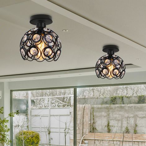 2X Plafoniera in Cristallo, Lampada da Soffitto a Semi Incasso con Ø26cm Paralume, Moderna Apparecchio di Illuminazione per Corridoio Cucina Isaland Camera da Letto Scala (Nero)