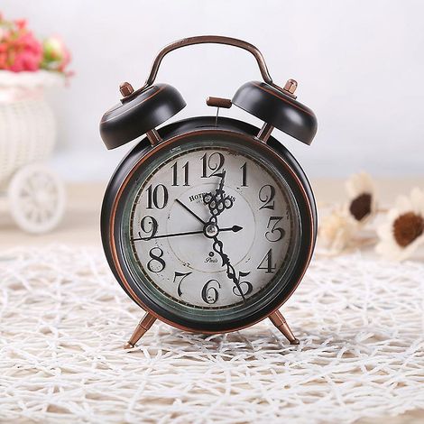 Réveil vintage, réveil mécanique rétro, réveil traditionnel à l'ancienne avec veilleuse (noir) (1/5)