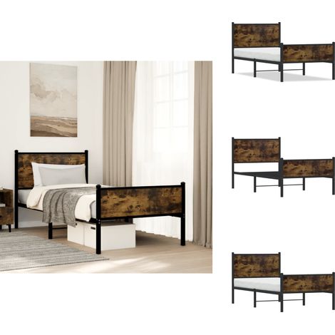 Cadre de lit en métal sans matelas chêne fumé 80x200 cm - Cadre De Lit - Cadres De Lit - Lit Simple - Lit (1/5)