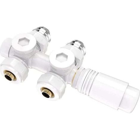 Vanne thermostatique, vanne universelle avec thermostat de radiateur, 10 bar, 7 niveaux réglables, kit de raccordement central (blanc) (1/4)