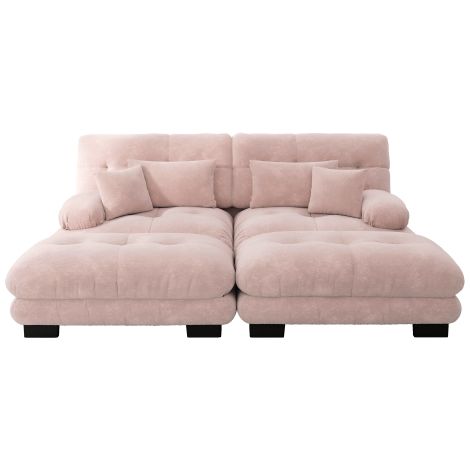 Canapé droit, canapé 2 places avec avec 4 coussins, 2 repose-pieds, en chenille, rose
