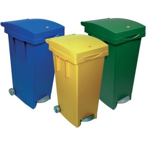 Bidone con ruote e pedale per raccolta differenziata 80Lt ICS -  Yellow
