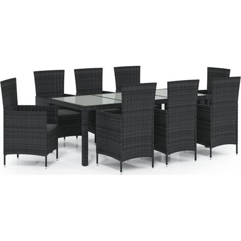 Maison Exclusive - Set da Pranzo da Giardino 9 pz con Cuscini in Polyrattan Nero (1/5)