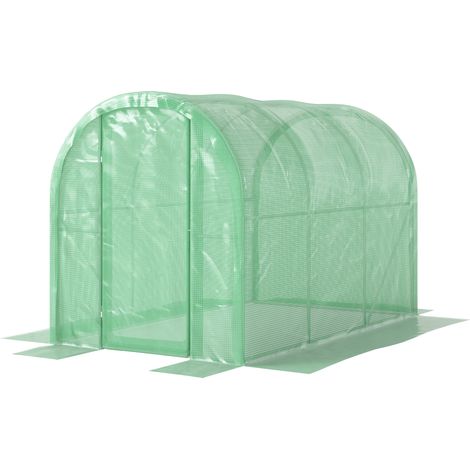 3 x 2 x 2m Polytunnel Greenhouse with Hinged Door, Walk-in Grow House Tent with PE Cover Galvanised Steel Frame, Green (1/5)