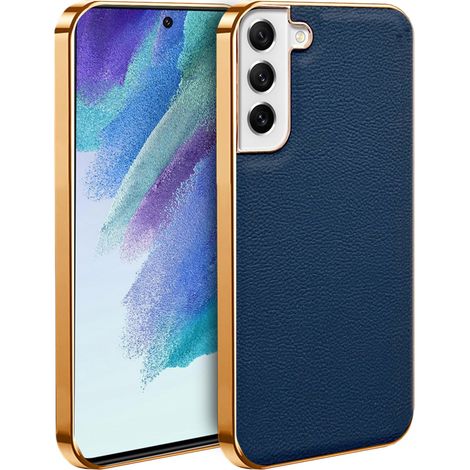 Étui pour Samsung Galaxy S21 FE 5G, cuir de vachette, bleu (1/4)