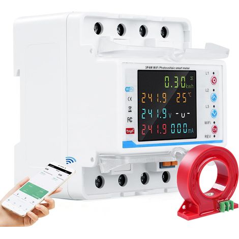 Wifi compteur electrique consommation triphasé 100A 380V AC Smart meter compteur électrique wifi bidirectionnel avec contrôle du temps/protection contre les surtensions avec transformateur courant. (1/5)