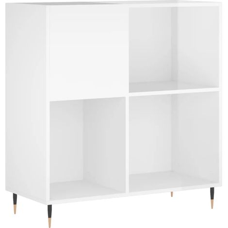 Mueble clásico para discos de vinilo 84,5 x 38 x 89 cm estilo industrial fabricado en madera de ingeniería blanca brillante 020049161 (1/5)