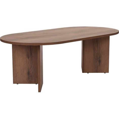 M&S – Table basse ovale 120x60x40 cm en panneaux de particules mélaminés effet noyer – Surface de repas ou jeux – Prête à monter (1/4)