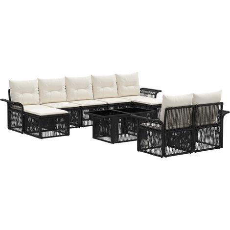 Conjunto de sofás de jardín 10 uds. Negro y Blanco Crema vidaXL (1/5)