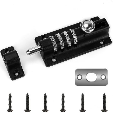 Serrure de porte à code, 4 roues, reprogrammable, étanche, verrou de portail, serrure à combinaison sans clé avec vis unidirectionnelles, haute sécurité pour abris de jardin/granges (noir)