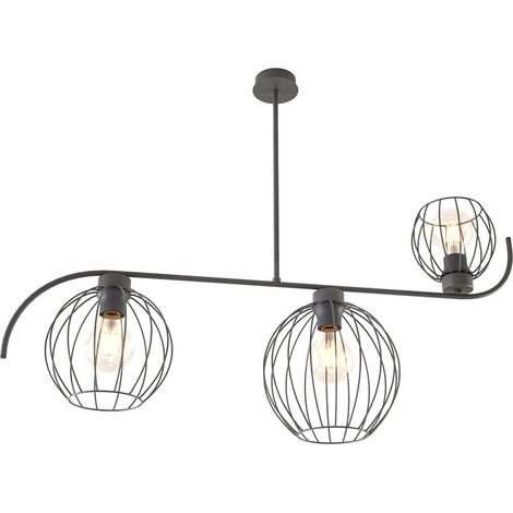 Lampadario Industrial 3 Luci Echo In Acciaio Nero Paralumi A Gabbia (1/2)