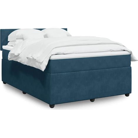 Boxspringbett mit Matratze Blau 140x190 cm Samt (1/5)
