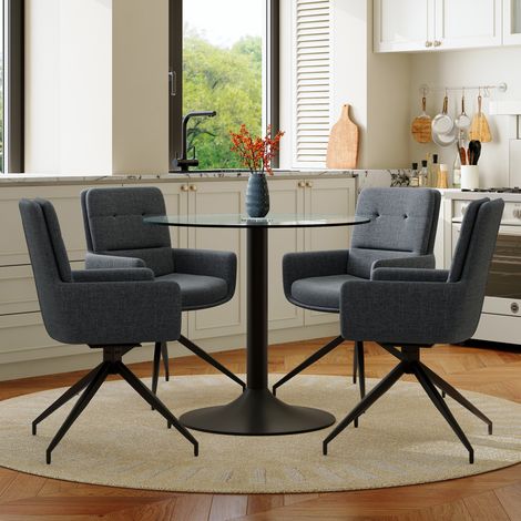 Runder Tisch- und Stuhlset Ø85 cm aus gehärtetem Glas, 4 drehbare Stühle HAVRYA (1/5)