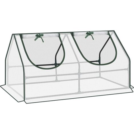 Mini serra da giardino 120 x 60 x 60 cm in acciaio e PE bianco con finestre - CHICFURN (1/5)