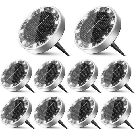 Lampe Solaire Au Sol Jardin Lot de 10, Lumiere Solaire Exterieur 8 LED, Étanche Spot Solaire Extérieur, Eclairage Solar pour Terrasse Allée Chemins Pelouse Cour Outdoor Garden, Blanc Froid (1/5)