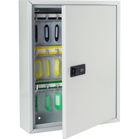 HMF 13642-07 Schlüsselschrank mit Zahlencode, Schlüsselkasten groß, 42 Haken, 35 x 27 x 8 cm, Lichtgrau (1/5)