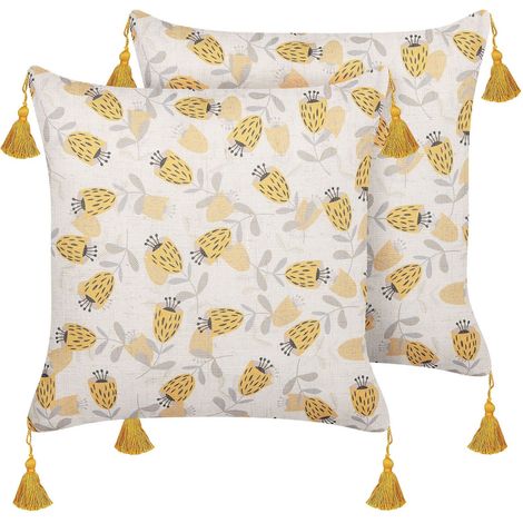 Set di 2 cuscini in poliestere giallo e beige 45 x 45 Abutilon