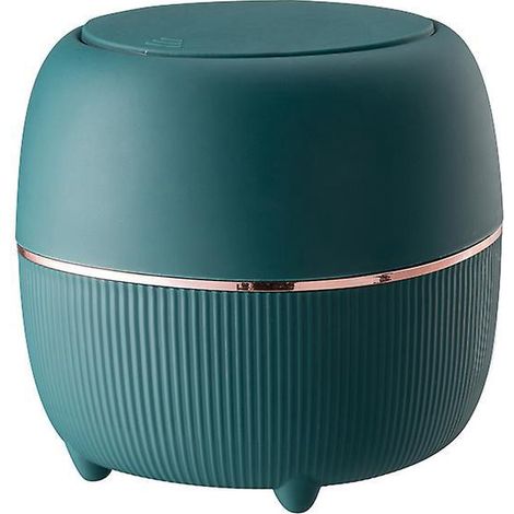 vert Mini Poubelle De Table Avec Couvercle, Type Poussoir Rond Avec Petite Poubelle Intrieure Amovible En Plastique Pour Dessus De Table De Vanit
