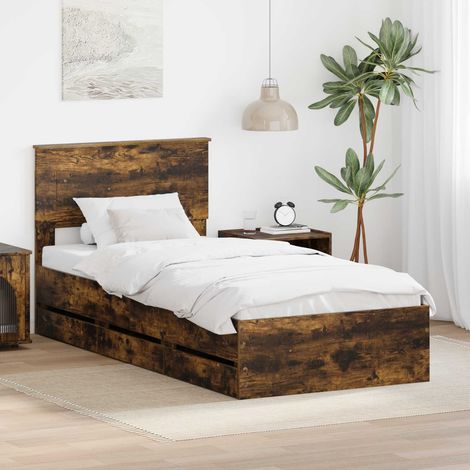 Estructura de cama Roble ahumado 90 x 190 cm Madera Ingenieril vidaXL (1/5)