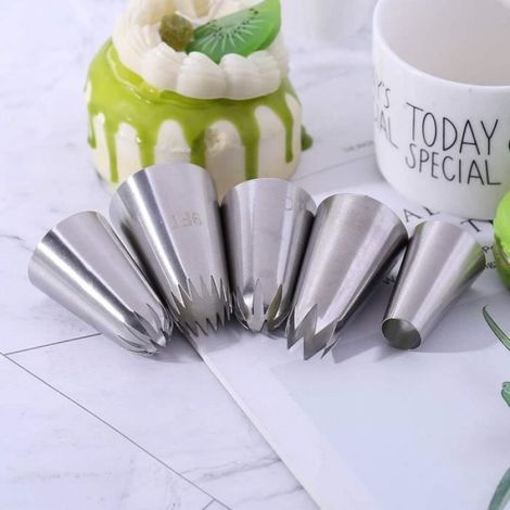 Pommee (1 Jeu de 5 Grand Douilles Pâtisserie en Acier Inoxydable DIY Kits Décoration de Gâteaux (1/4)