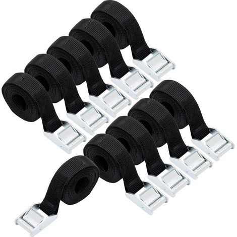 Zurrgurte, 2,5 m lang, 25 mm breit, 150 kg Tragfähigkeit, 10 Stück, 1 Packung, Schwarz