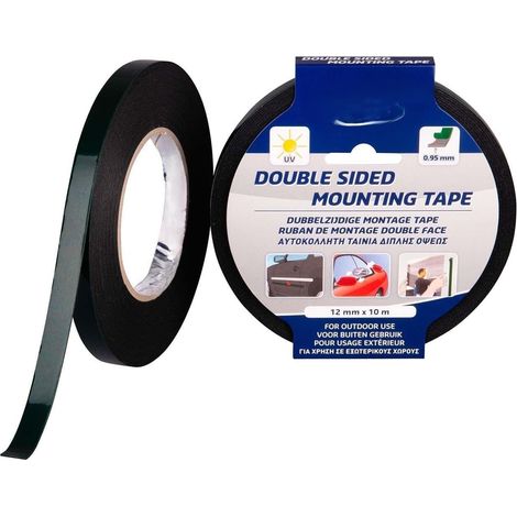 Ruban double face noir, haute adhérence, résistant à l'humidité, idéal pour le montage et la fixation sur diverses surfaces.