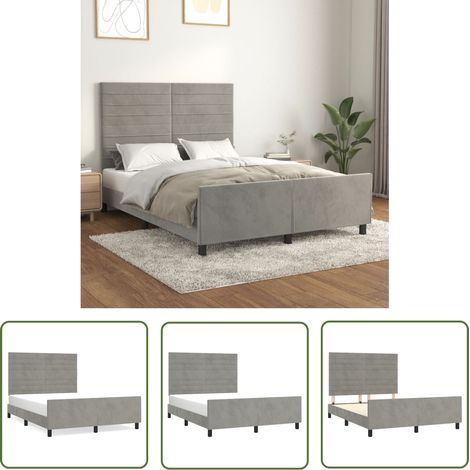 The Living Store Bettgestell ohne Matratze Hellgrau 140x200 cm Samt - Samtbettwäsche - Bettestel - Doppelbett - Boxspringbett - Hochbett (1/5)