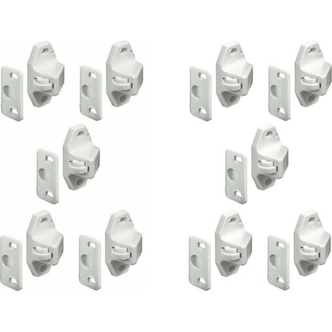 10x Loqueteau à rouleau blanc universel avec contre pièce à visser Loquet Meuble Porte Placard Cuisine Salle de bain (1/3)