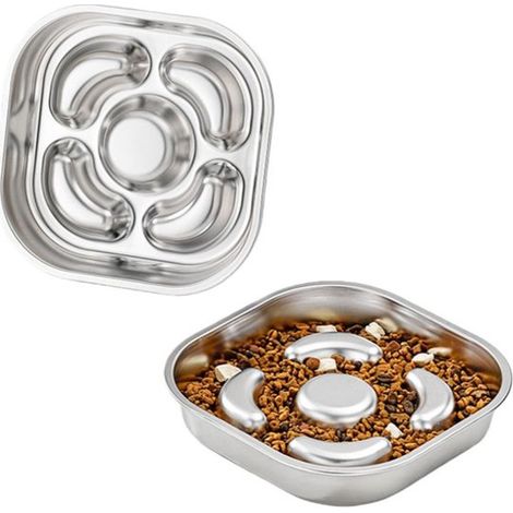 Anti-Fressnapf für Hunde – Edelstahlnapf für langsames Fressen – Geeignet für große und kleine Hunde sowie Katzen – 20 × 20 × 5 cm