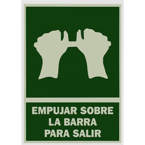 PVC-Schild „PUSH OVER BAR TO EXIT“ 21 x 29 cm, gut sichtbar, grün und weiß