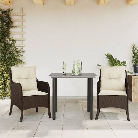 3-tlg. Garten-Essgruppe mit Kissen Braun Poly Rattan (1/5)