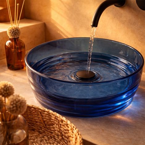 Exagonshop Lavabo 40 cm ciotola da appoggio Ischia in resina blu