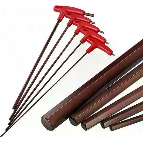 Jeu de clés hexagonales extra longues 3/4/5/6/8 mm, outils à main, poignée en T, clé plate, outils de réparation pour la réparatio (1/4)