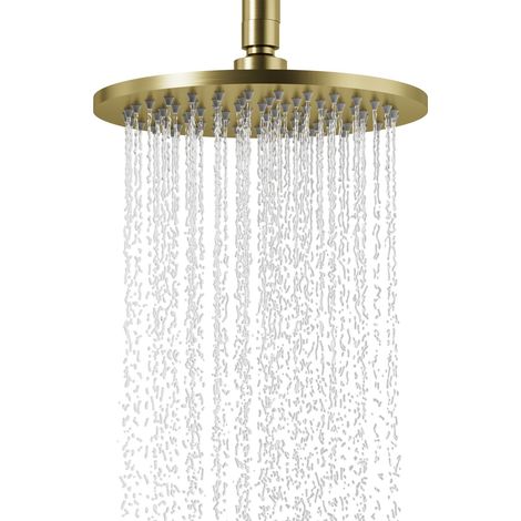 Pommeau de douche rond en or brossé de 20,3 cm (8"), douche à effet pluie, réglable à 360°, buse anti-calcaire, acier inoxydable, facile à installer et à nettoyer (1/5)