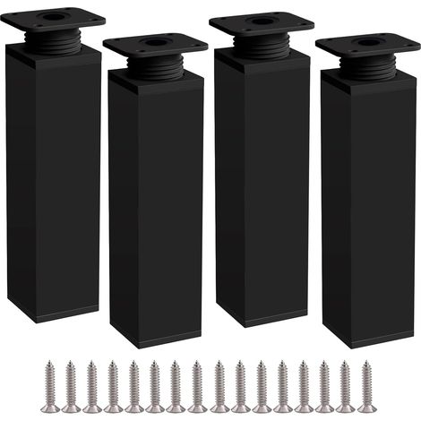 Lntyq Pieds de Meuble 4 Pieds, Pied de Table 20cm Noir Pied Reglable pour Meuble en Hauteur Fabriqué en Alliage d'aluminium, Hauteur Réglable de 0 à 20 mm, Livré avec des Vis en Acier Inoxydable