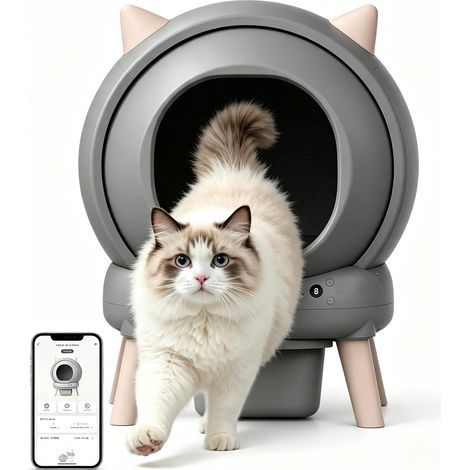 Litiere Chat Autonettoyante, 73L Litiere Automatique XXL Connectée App, Système Anti-Pincement & Anti-Odeurs, 15 Jours sans Corvée, Capteurs, Silencieuse, Litière Auto Nettoyante Idéale Multi-Chats (1/5)