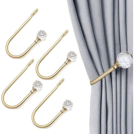 4 pièces de rideaux en forme de U avec boules de cristal transparentes pour décoration murale, Doré (1/4)