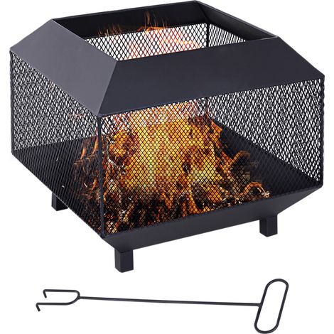 Outsunny Metal Firepit Patio Heater Brazier Garden Square Stove Log Wood Burner (1/5)