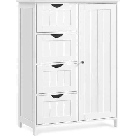 Vasagle – Meuble bas de salle de bain blanc nuage – Armoire gain de place avec 4 tiroirs – Étagère réglable – Dimensions 35 x 65 x 90 cm
