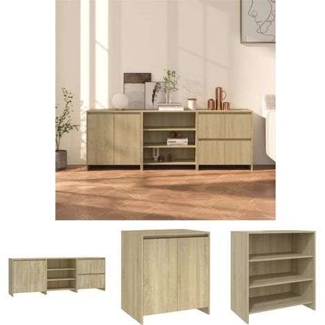Beistelltisch - vidaXL 3-tlg. Sideboard Sonoma-Eiche Holzwerkstoff - Stauraum (1/5)