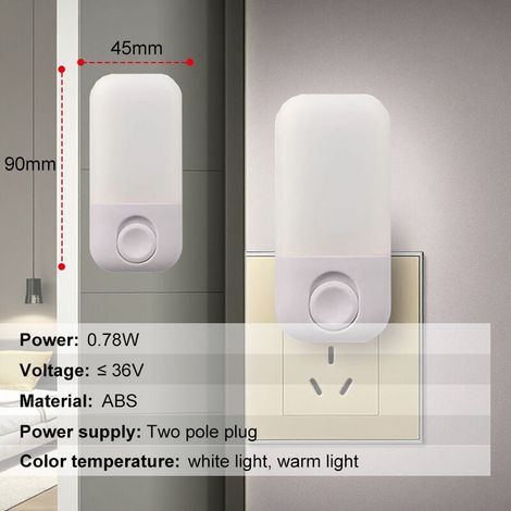 Nachtlicht für Babys mit Dämmerungssensor, automatischer Ein-/Ausschaltfunktion, zum Einstecken, geeignet für Flur und Küche, weiß, 0,5 W, 4,5 x 9 cm