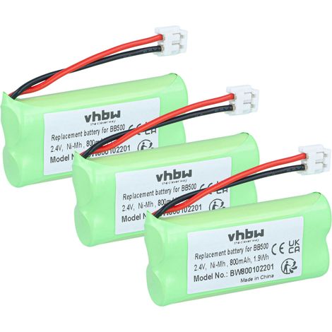 vhbw 3x Akku kompatibel mit Synergy 2100, 2020, 2000, 2010, 2200, 2150, 2120, 2110, 2250, 2220, 2210 schnurlos Festnetz Telefon (800 mAh, 2,4 V, NiMH) (1/5)