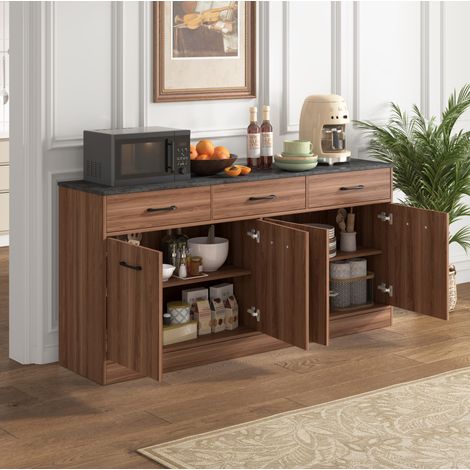 Mobile cucina 3 cassetti, ripiani regolabili, 160 cm, noce e cemento DESVIAE (1/5)