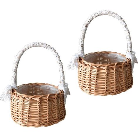 LISM Cesto portafiori in vimini monopezzo Adatto per damigelle con fiocchi e perle,cesto da matrimonio rustico,Adatto per cerimonie (1/5)