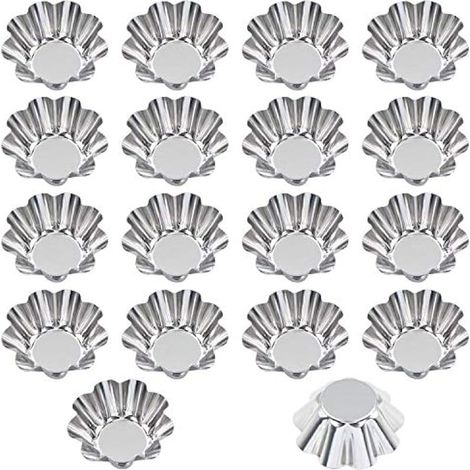 18 pièces Moules à Tartelettes, Moules à cupcakes, Moule à tarte aux œufs réutilisables en acier inoxydable pour pudding, gâteaux, cookies, muffins (1/5)