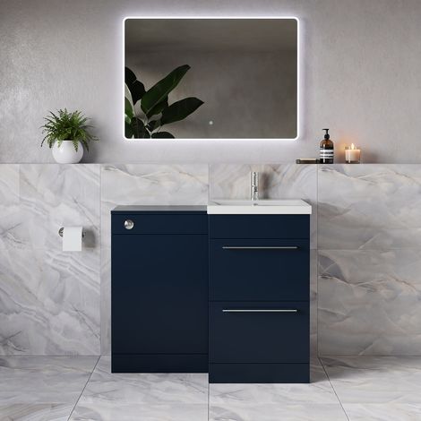 Napoli 390 Deep Blue 1000mm 2 Drawer Vanity Unit Toilet Suite with Glide Basin - 1000mm - Chrome 320mm HandleWithout Kingston Toilet Pan