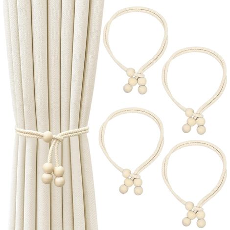 Bardusch-Embrasses de rideaux, lot de 4, corde tressée avec élégantes perles en bois, pour salon, chambre (1/5)